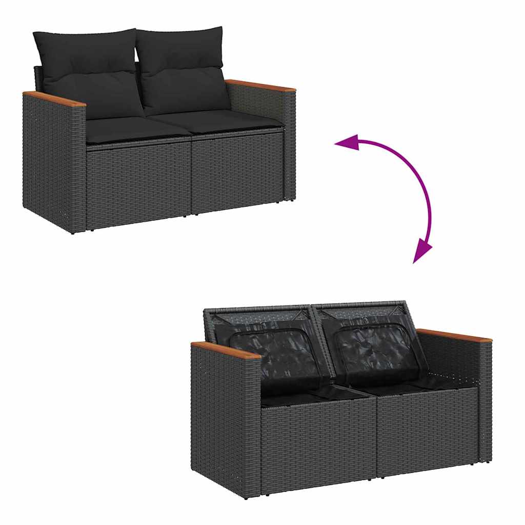 10 dalių sodo sofa rinkinys su pagalvėlėmis Juodas Poli Ratanas Akacija