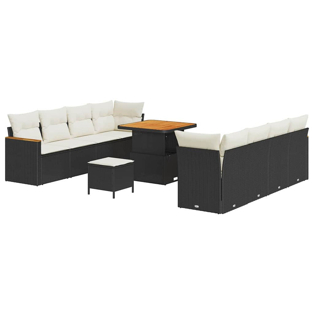 11-Piece Garden Sofa Set with Cushions Black Poly Rattan Acacia