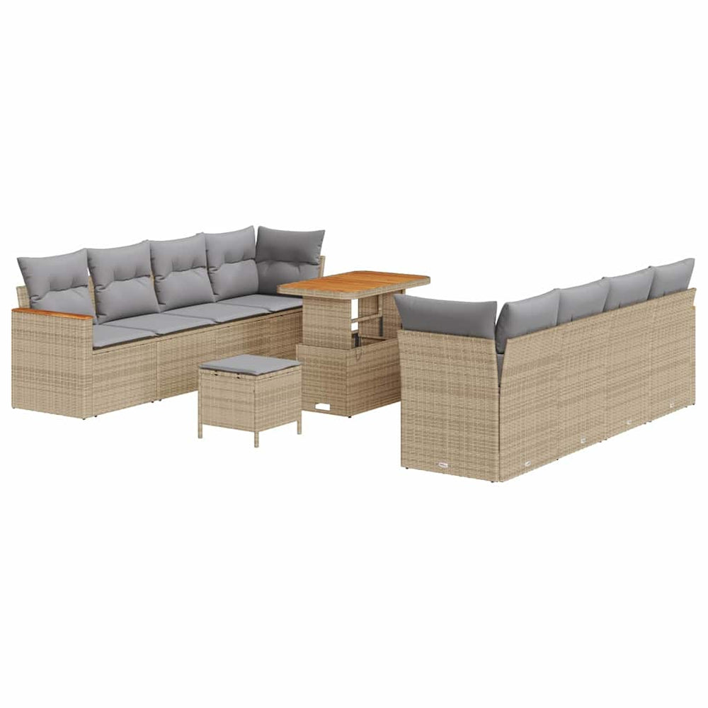 11-Piece Garden Sofa Set with Cushions Sand Polyrattan Acacia