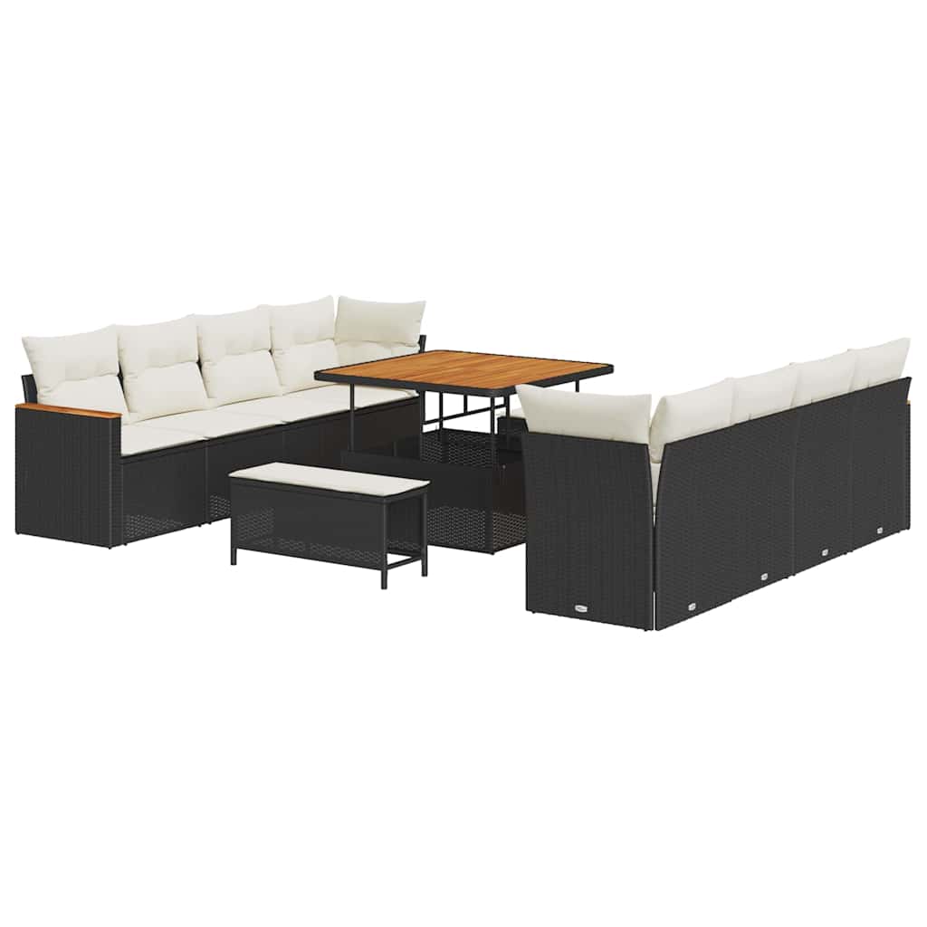 11 dalių sodo sofa rinkinys su pagalvėlėmis juodas poli ratanas akacija