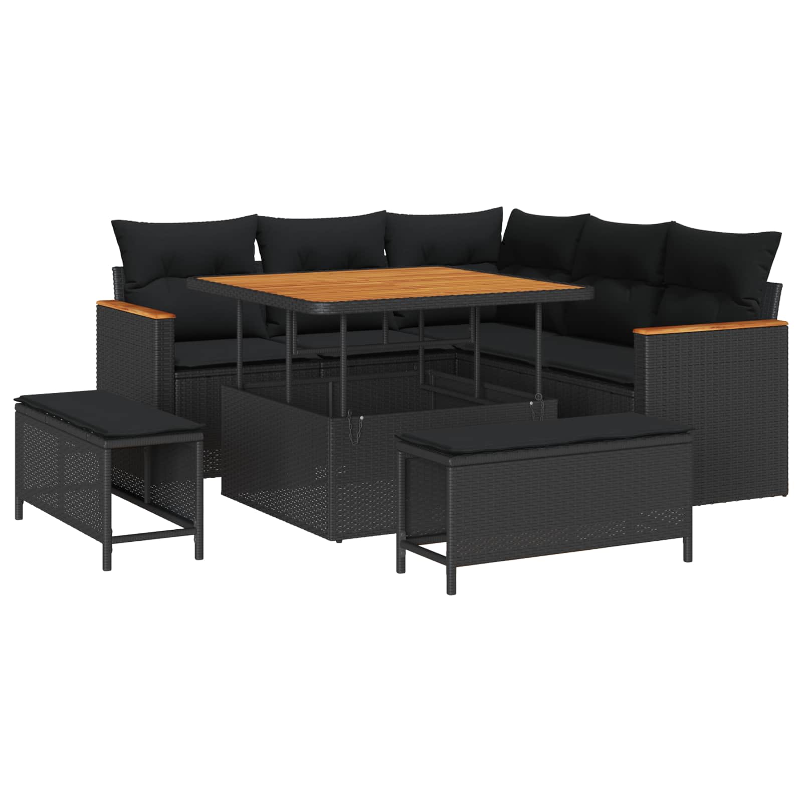 Sodo Sofų Rinkinys su pagalve 8 pcs Juoda Poli ratanas
