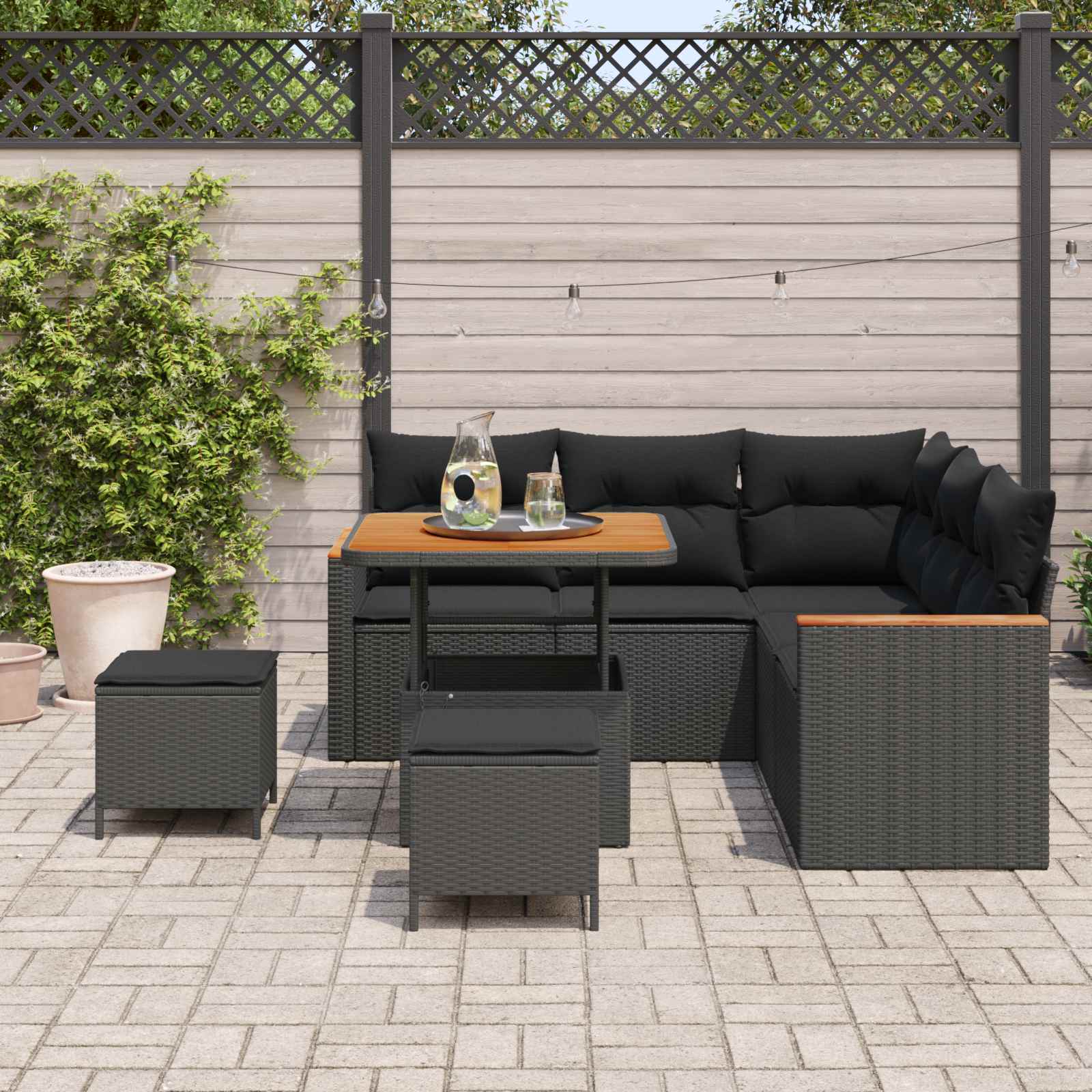 Sodo Sofų Rinkinys su pagalve 8 pcs Juoda Poli ratanas