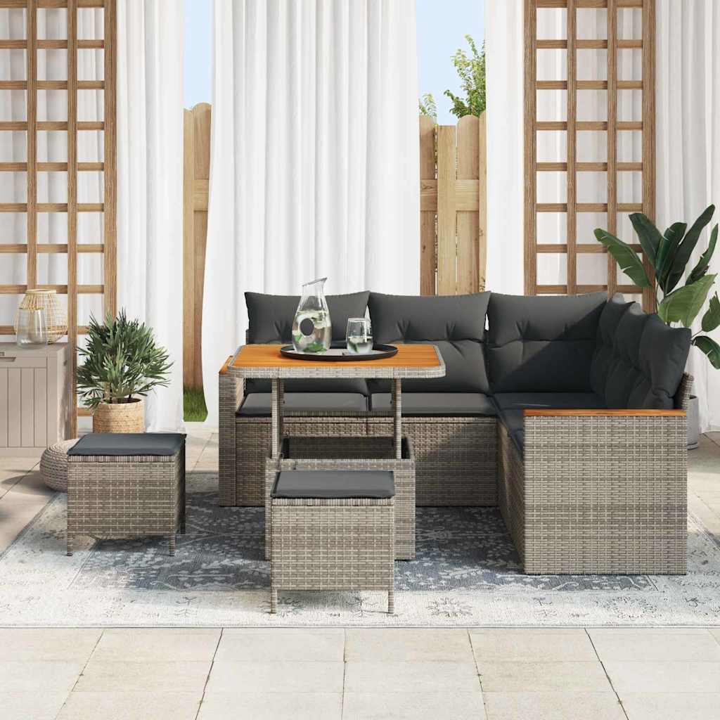 Sodo Sofų Rinkinys su pagalve 8 pcs Pilka Poli ratanas