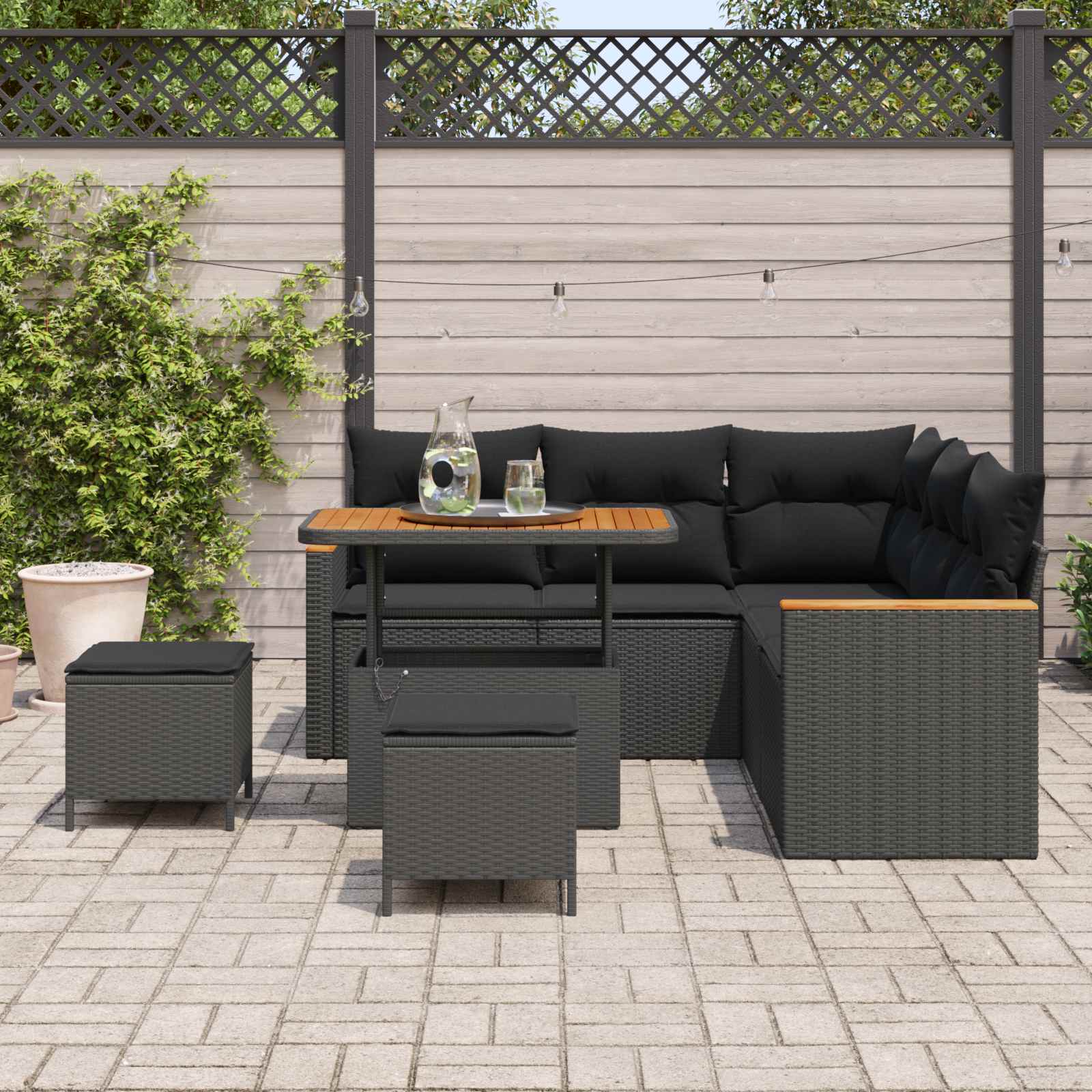 Sodo Sofų Rinkinys su pagalve 8 pcs Juoda Poli ratanas