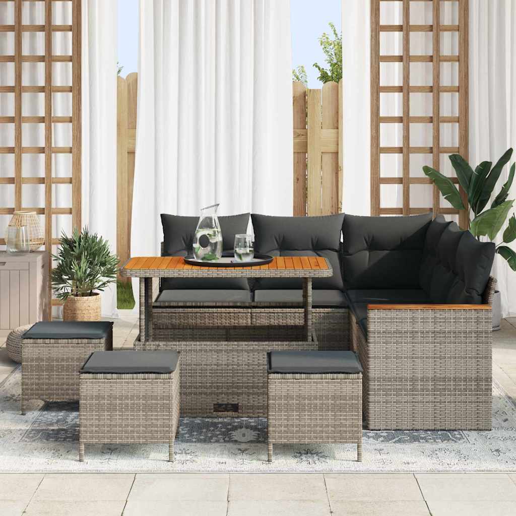 Garden Sofa Set with Cushion Storage Grey Poly Rattan