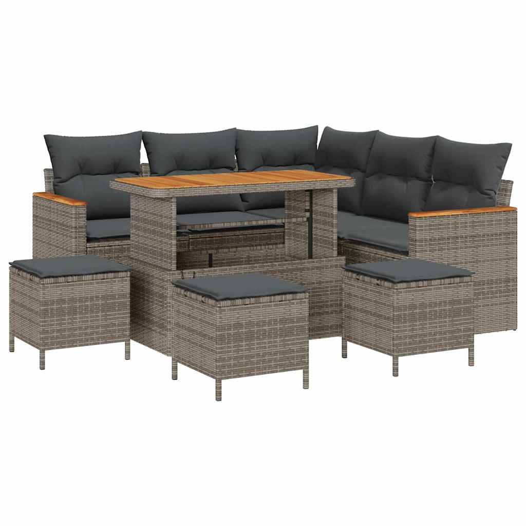 Garden Sofa Set with Cushion Storage Grey Poly Rattan