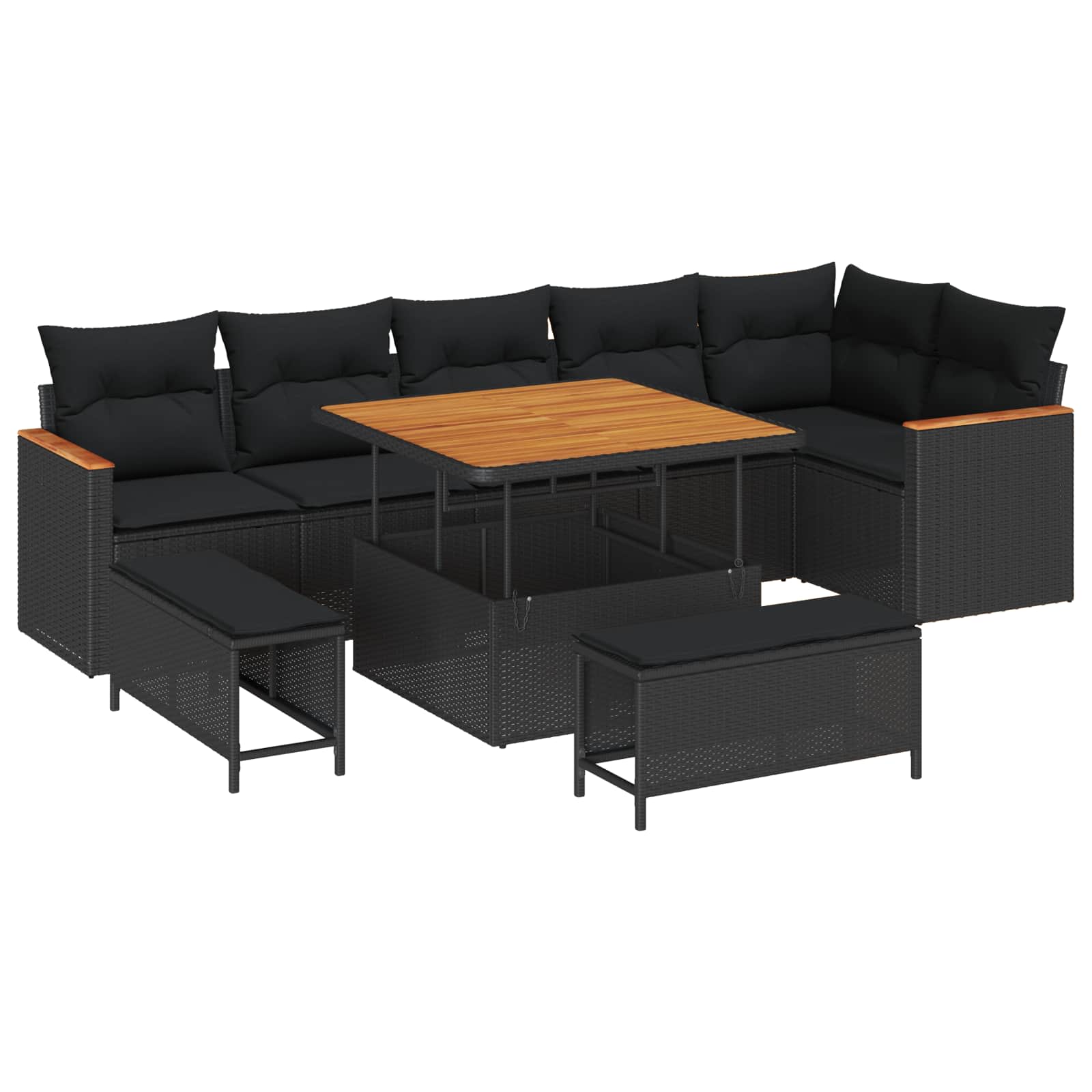 Sodo Sofų Rinkinys su pagalve 9 pcs Juoda Poli ratanas