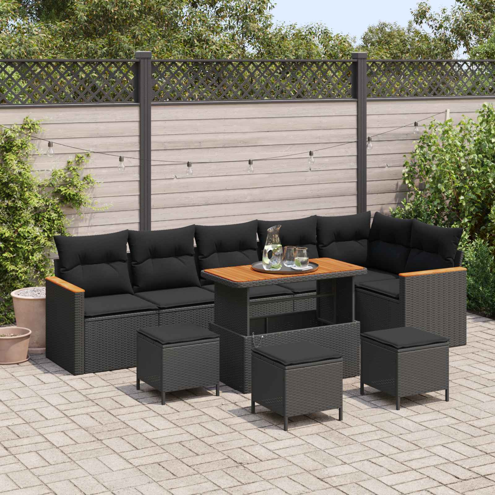 Outdoor Sofa Set with Cushions 10 pcs Black Poly Rattan