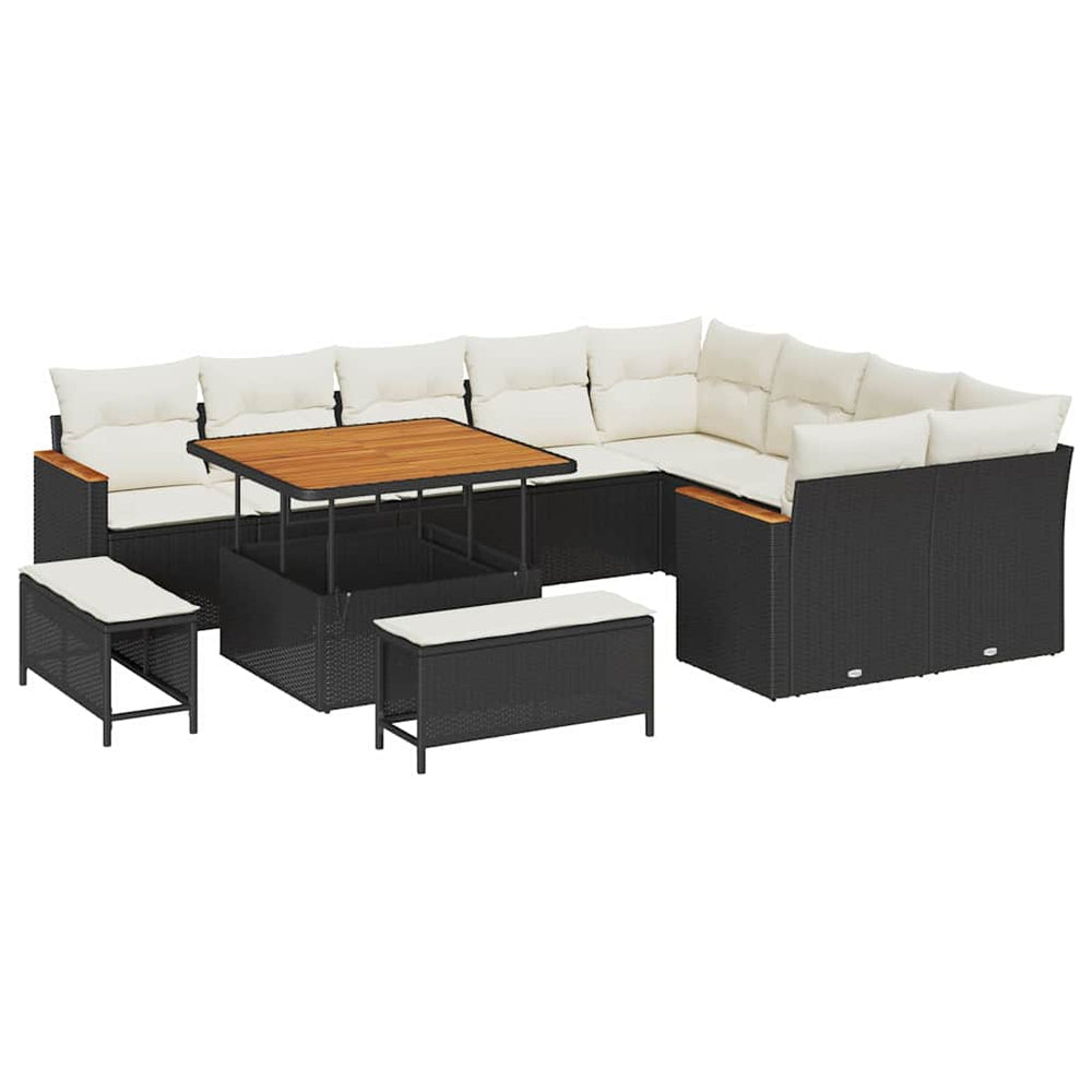 12 dalių sodo sofas komplektas su pagalvėmis juodas poli ratanas akacija