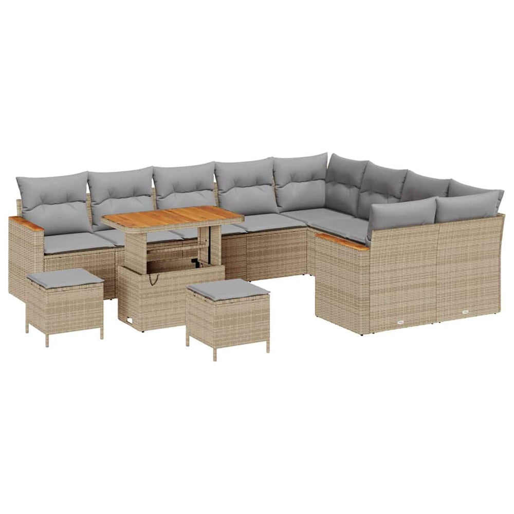 12 dalių sodo sofa rinkinys su pagalvėmis smėlio poliratanas akacijos