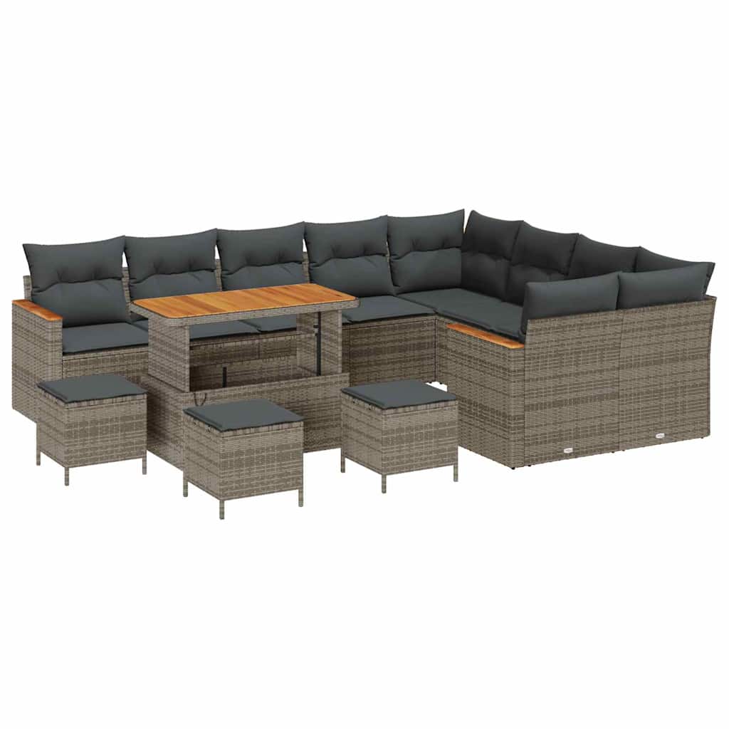 13 dalių sodo sofa rinkinys su pagalvėlėmis pilkas poli ratanas akacija