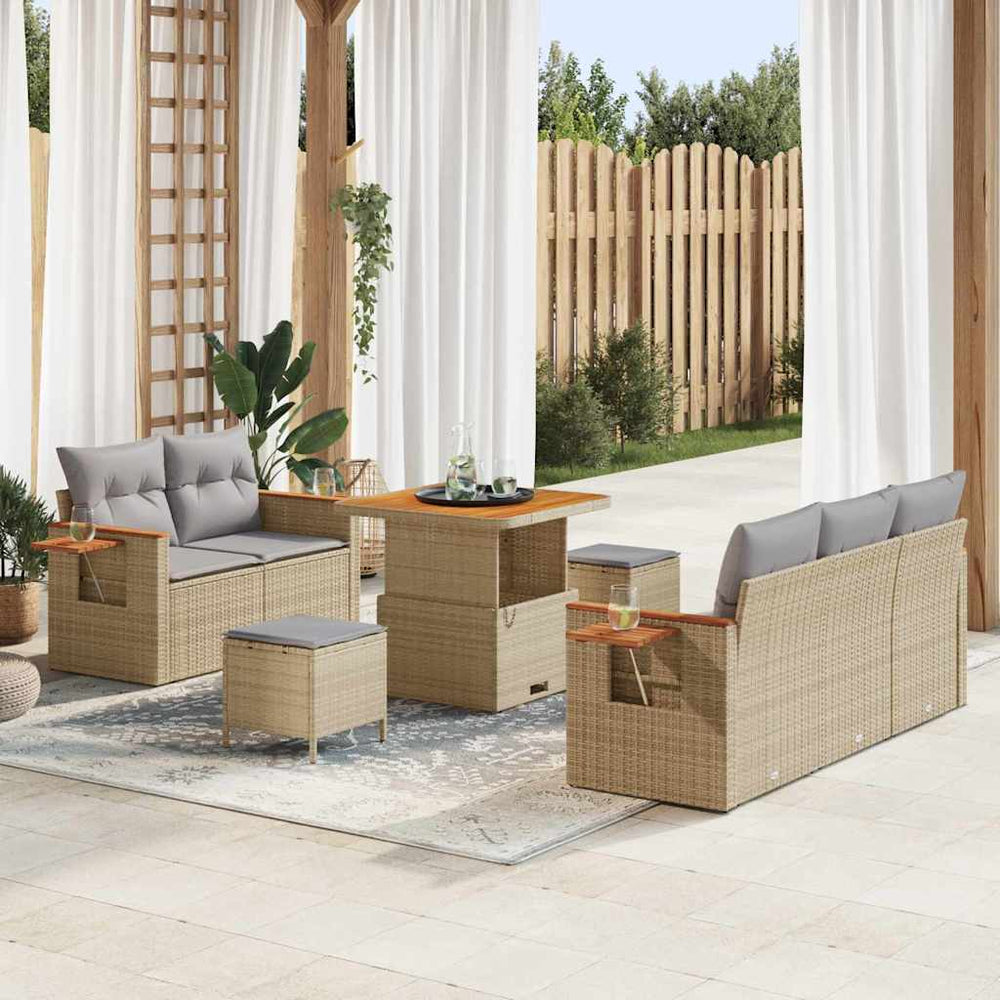 8 dalių sodo sofa komplektas su pagalvėmis smėlio poli ratanas