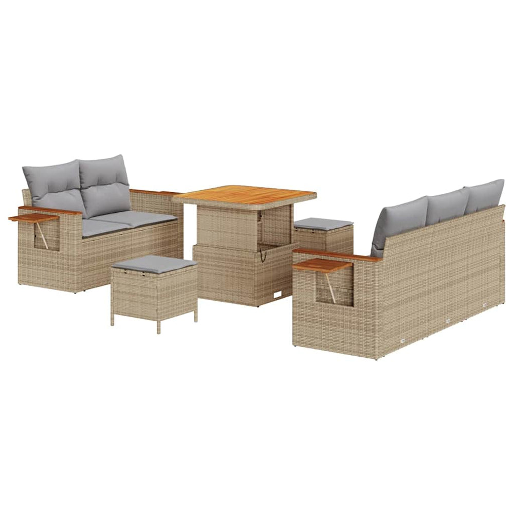8 dalių sodo sofa komplektas su pagalvėmis smėlio poli ratanas