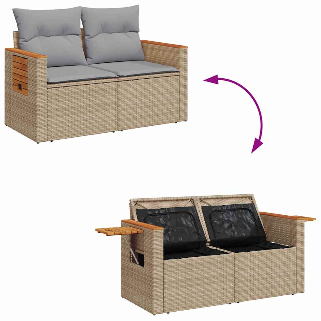 10 dalių sodo sofa komplektas su pagalvėmis smėlio poli ratanas akacija