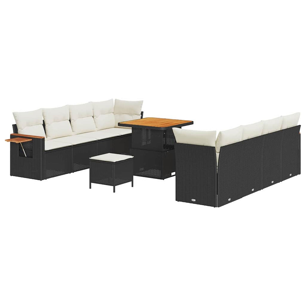 11-Piece Garden Sofa Set with Cushions Black Poly Rattan Acacia