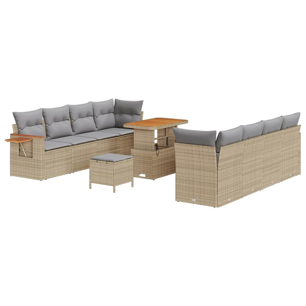11-piece garden sofa set with cushions Sand poly rattan acacia