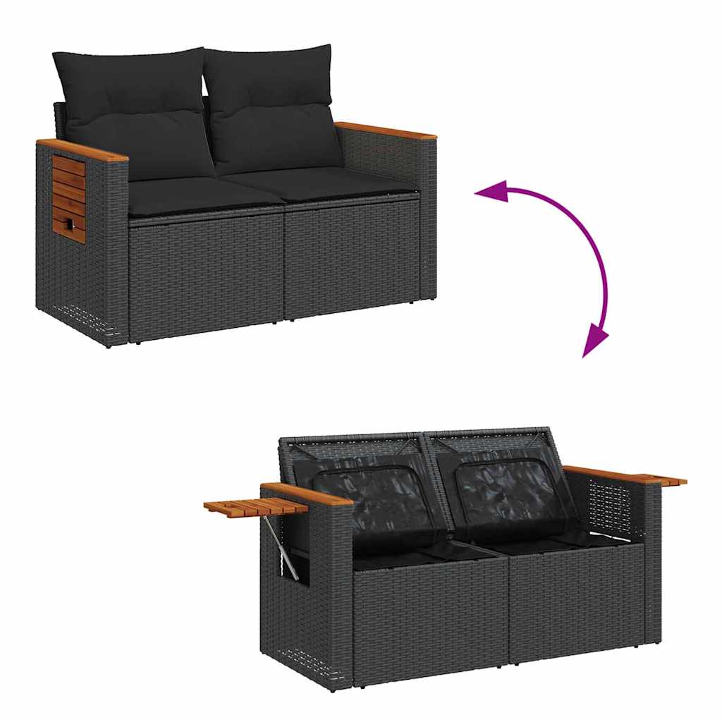 10 dalių sodo sofa komplektas su pagalvėlėmis Juodas Poliratanas Akacija