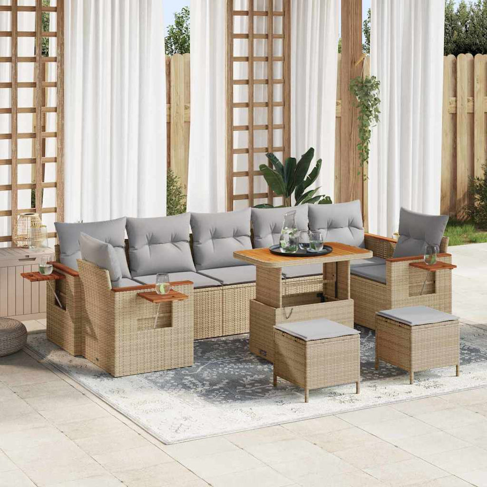 10 dalių sodo sofa komplektas su pagalvėmis Smėlio poliratanas akacija