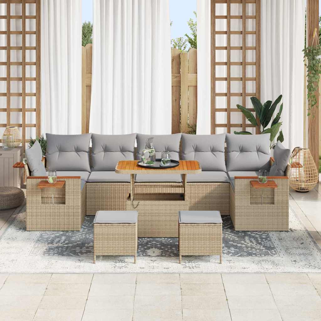 10 dalių sodo sofa komplektas su pagalvėmis Smėlio poliratanas akacija