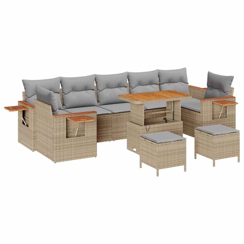 10 dalių sodo sofa komplektas su pagalvėmis Smėlio poliratanas akacija