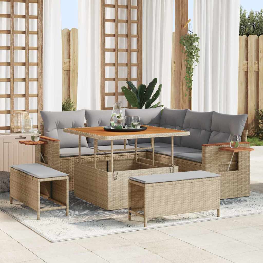 Garden Sofa Set with Cushion Storage Sand Poly Rattan