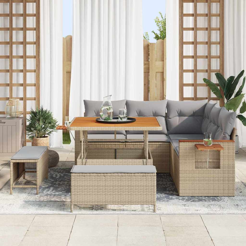 Garden Sofa Set with Cushion Storage Sand Poly Rattan