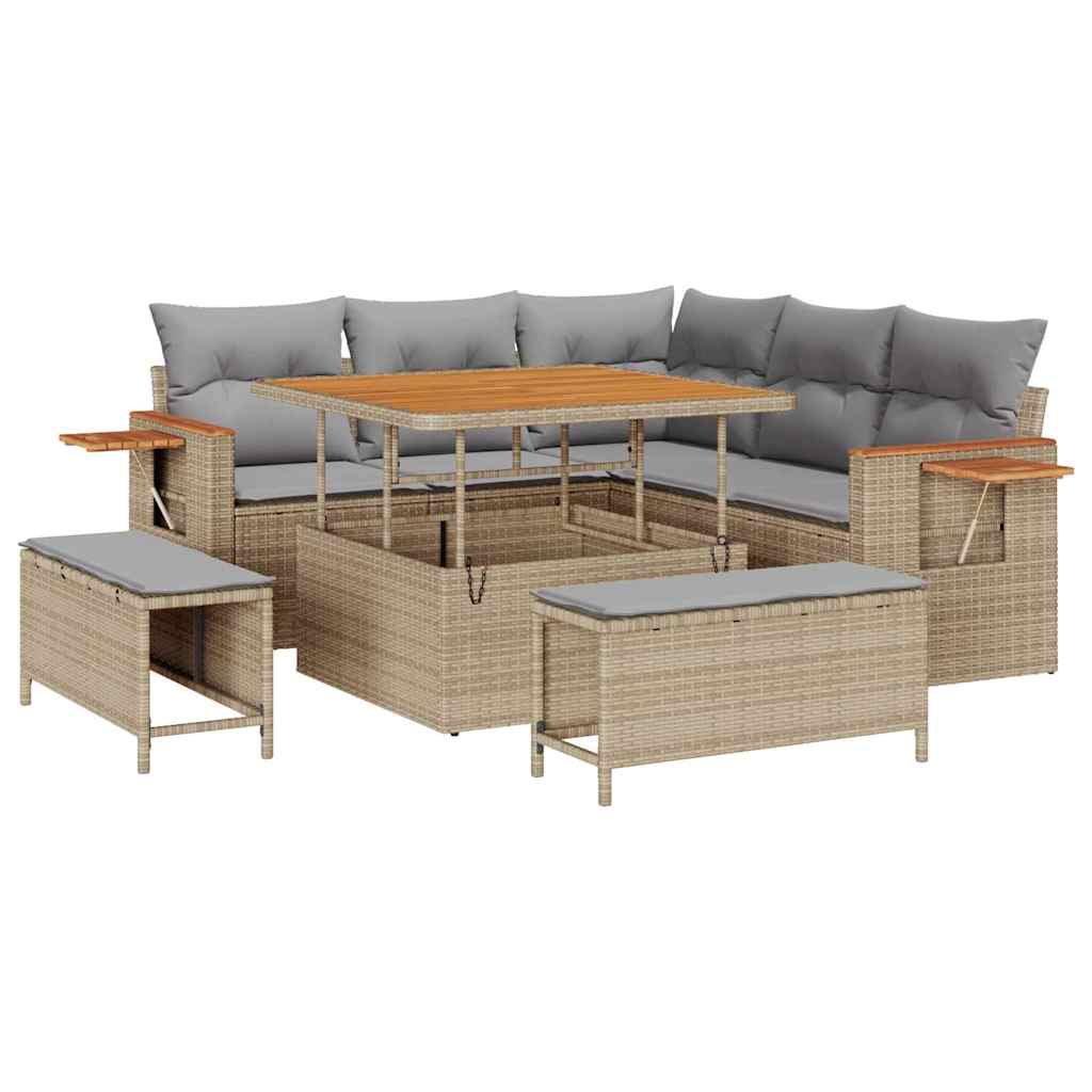 Garden Sofa Set with Cushion Storage Sand Poly Rattan