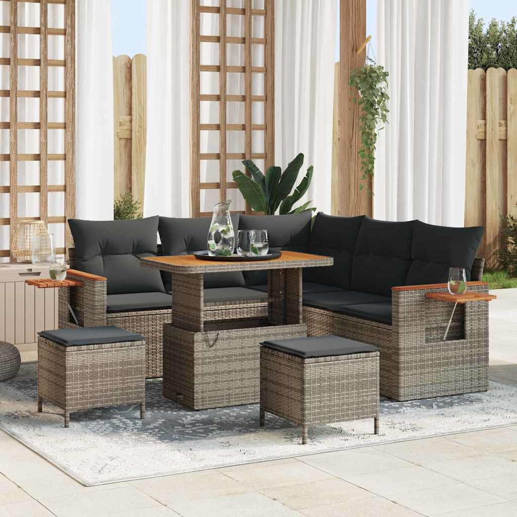 Garden Sofa Set with Cushion Storage Grey Poly Rattan
