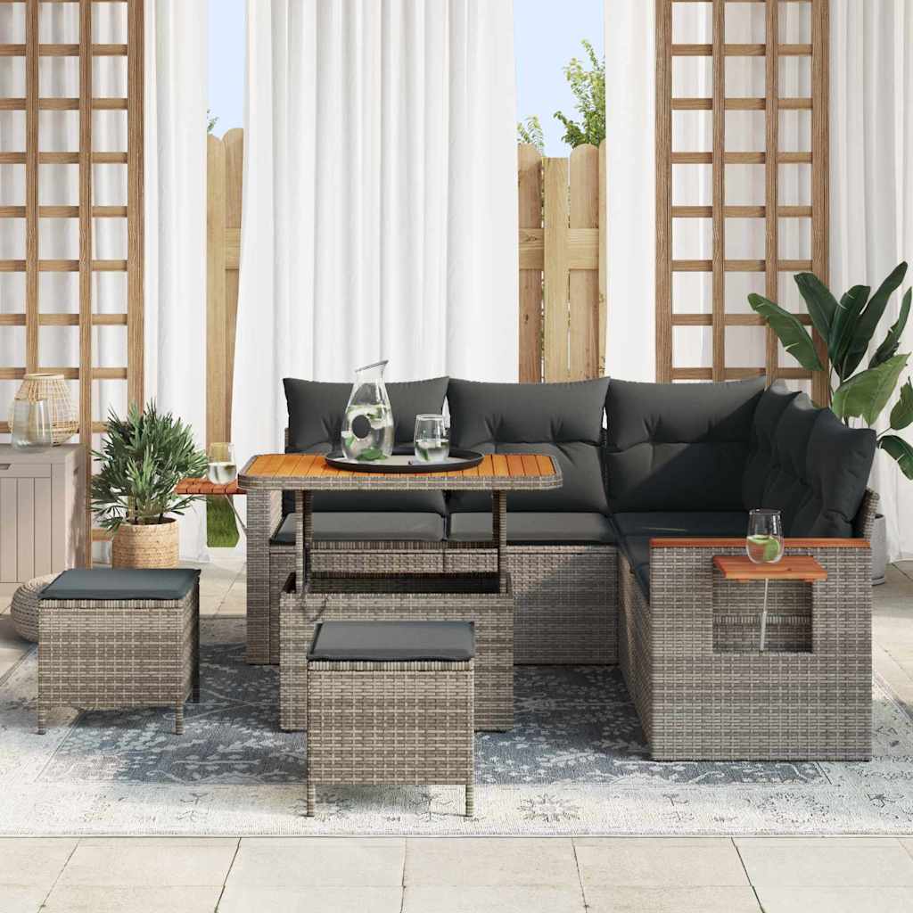 Garden Sofa Set with Cushion Storage Grey Poly Rattan