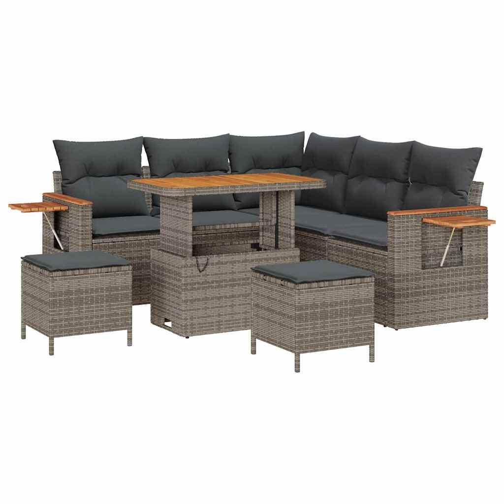 Garden Sofa Set with Cushion Storage Grey Poly Rattan