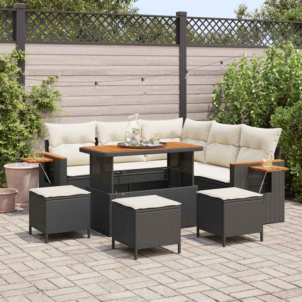 Garden Sofa Set with Cushions 9 pcs Black Poly Rattan