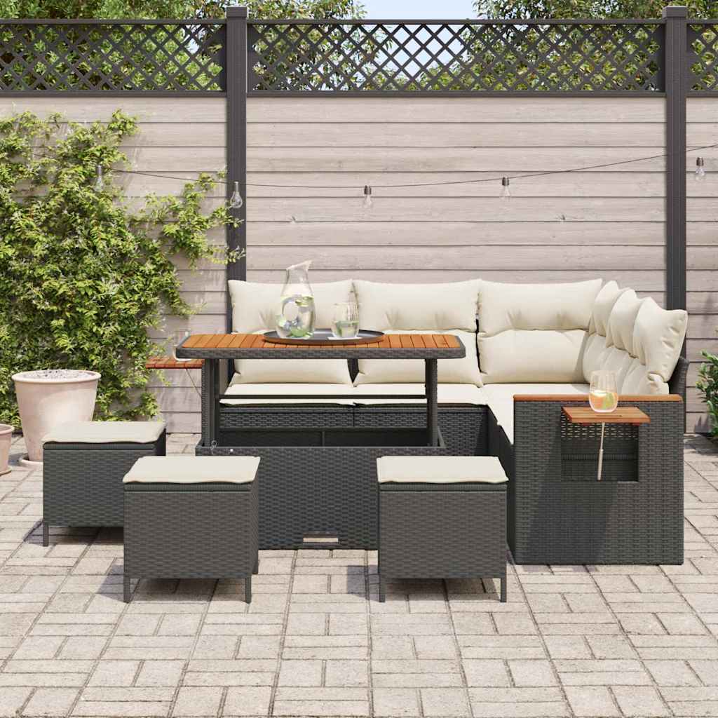 Garden Sofa Set with Cushions 9 pcs Black Poly Rattan