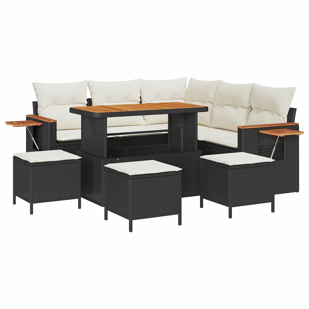 Garden Sofa Set with Cushions 9 pcs Black Poly Rattan