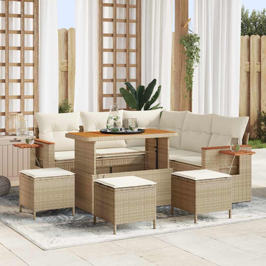 Garden Sofa Set with Cushion 9 pcs Beige Poly Rattan