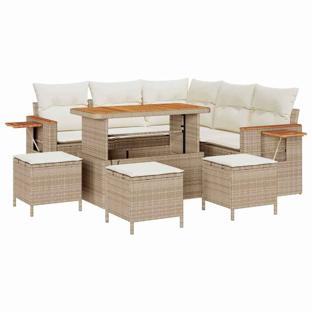 Garden Sofa Set with Cushion 9 pcs Beige Poly Rattan