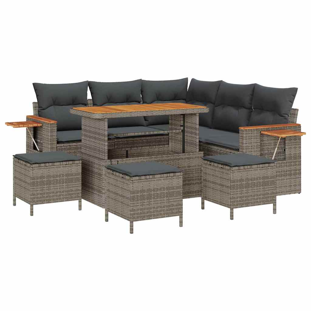 Garden Sofa Set with Cushion Storage Grey Poly Rattan
