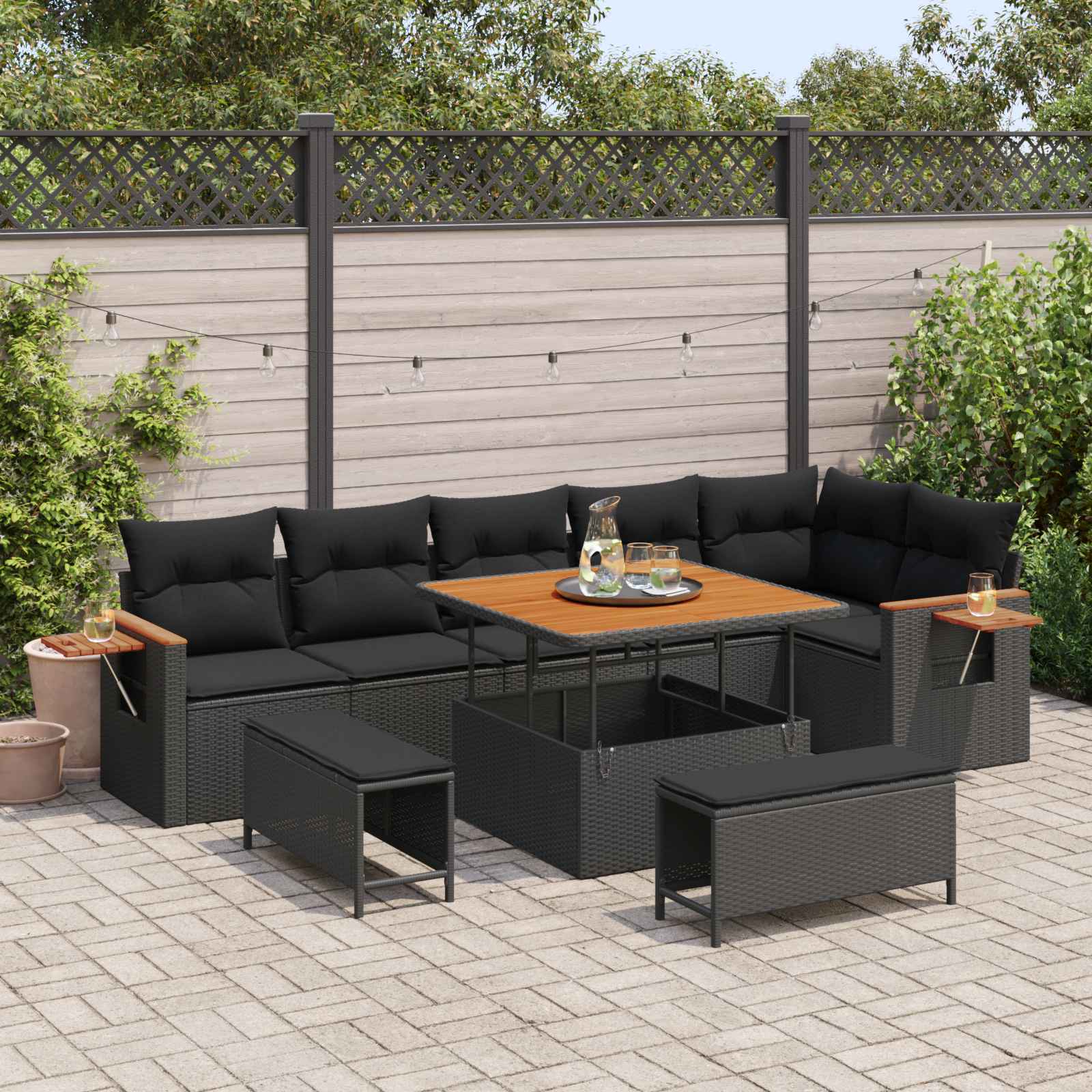 Garden Sofa Set with Cushions 11 pcs Black poly rattan