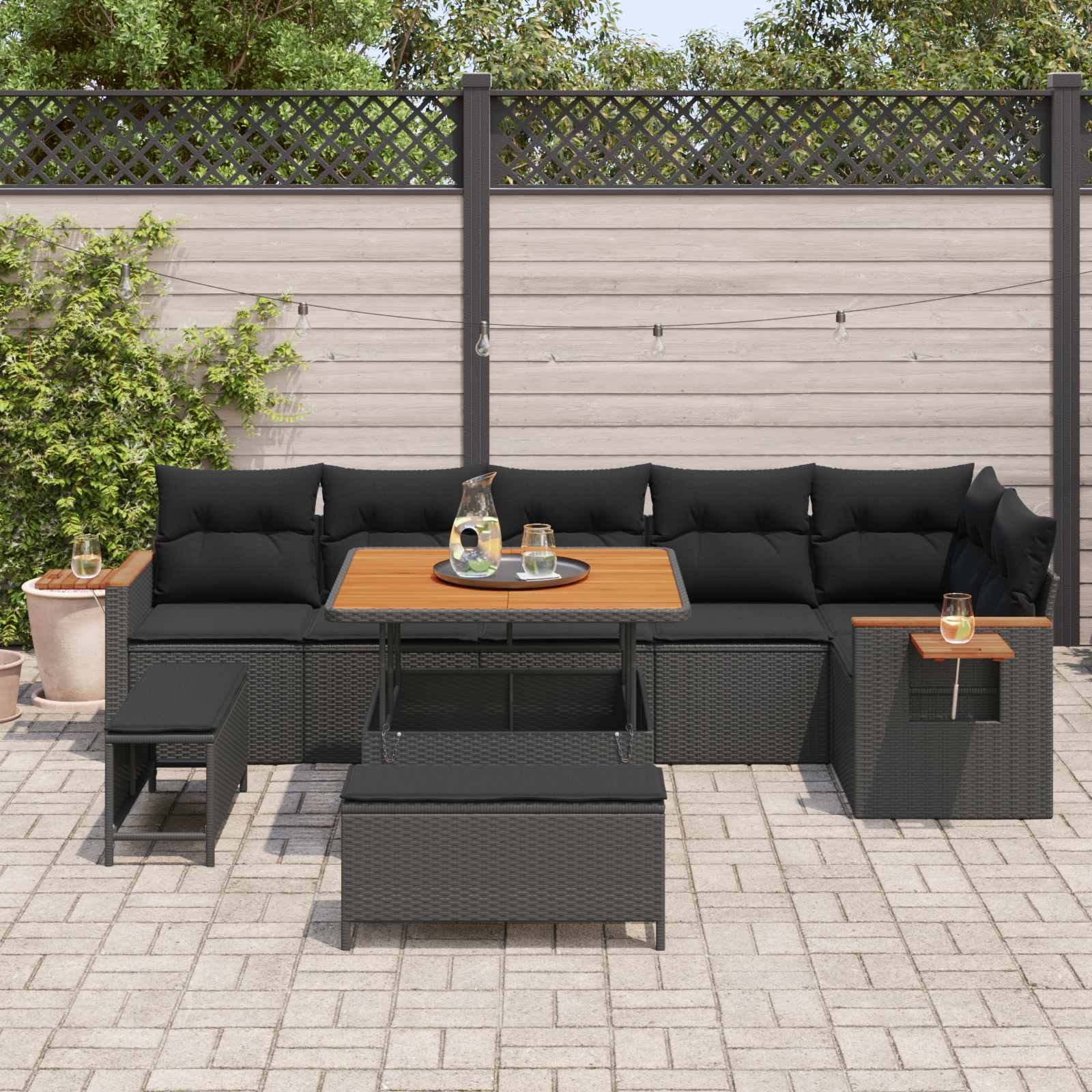 Garden Sofa Set with Cushions 11 pcs Black poly rattan