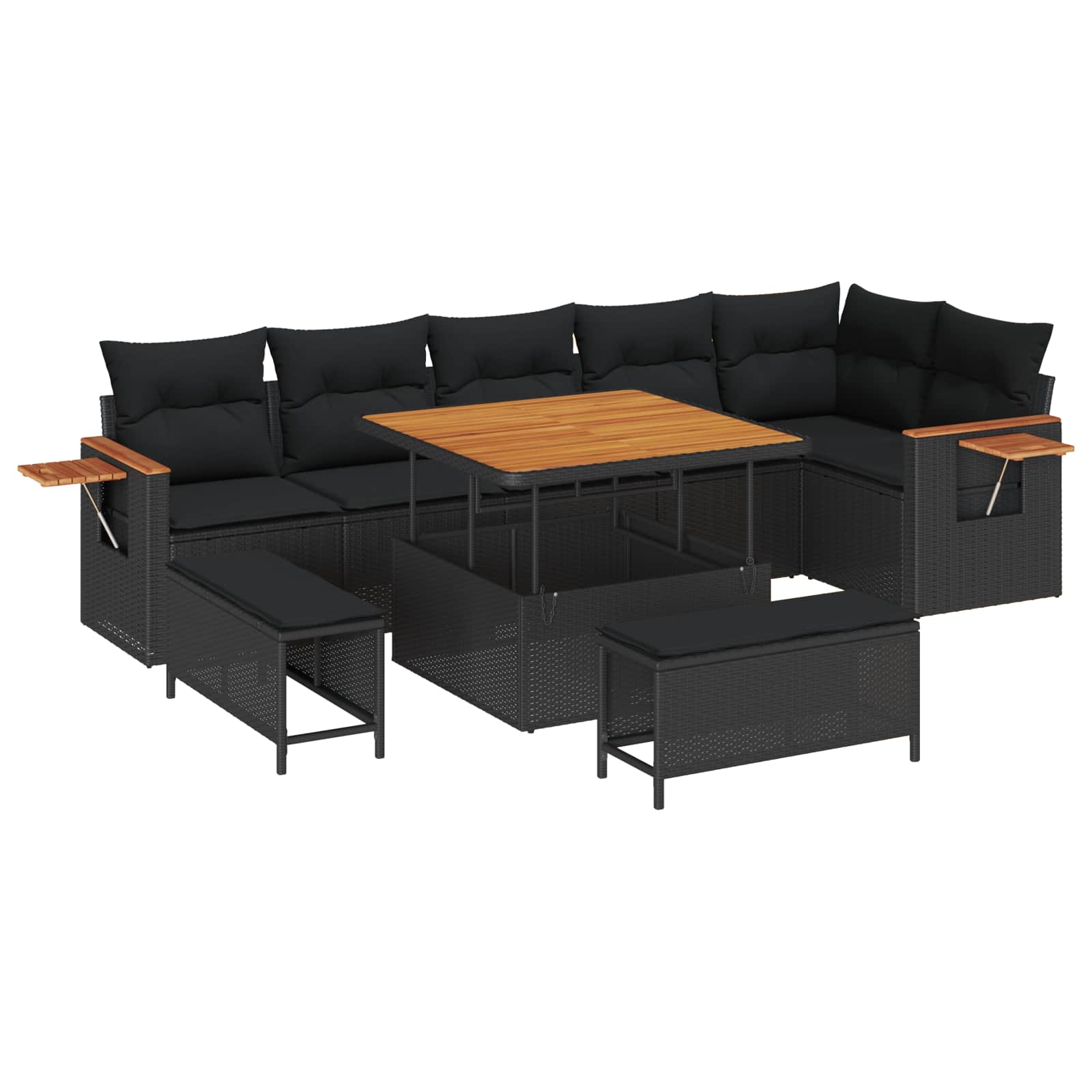 Garden Sofa Set with Cushions 11 pcs Black poly rattan