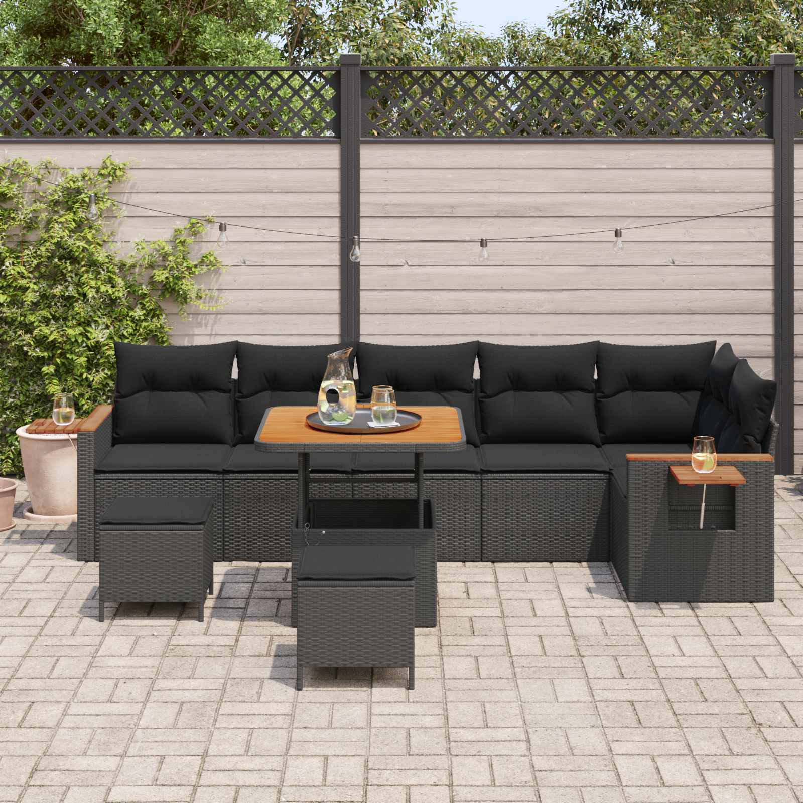 Garden Sofa Set with Cushions 11 pcs Black poly rattan