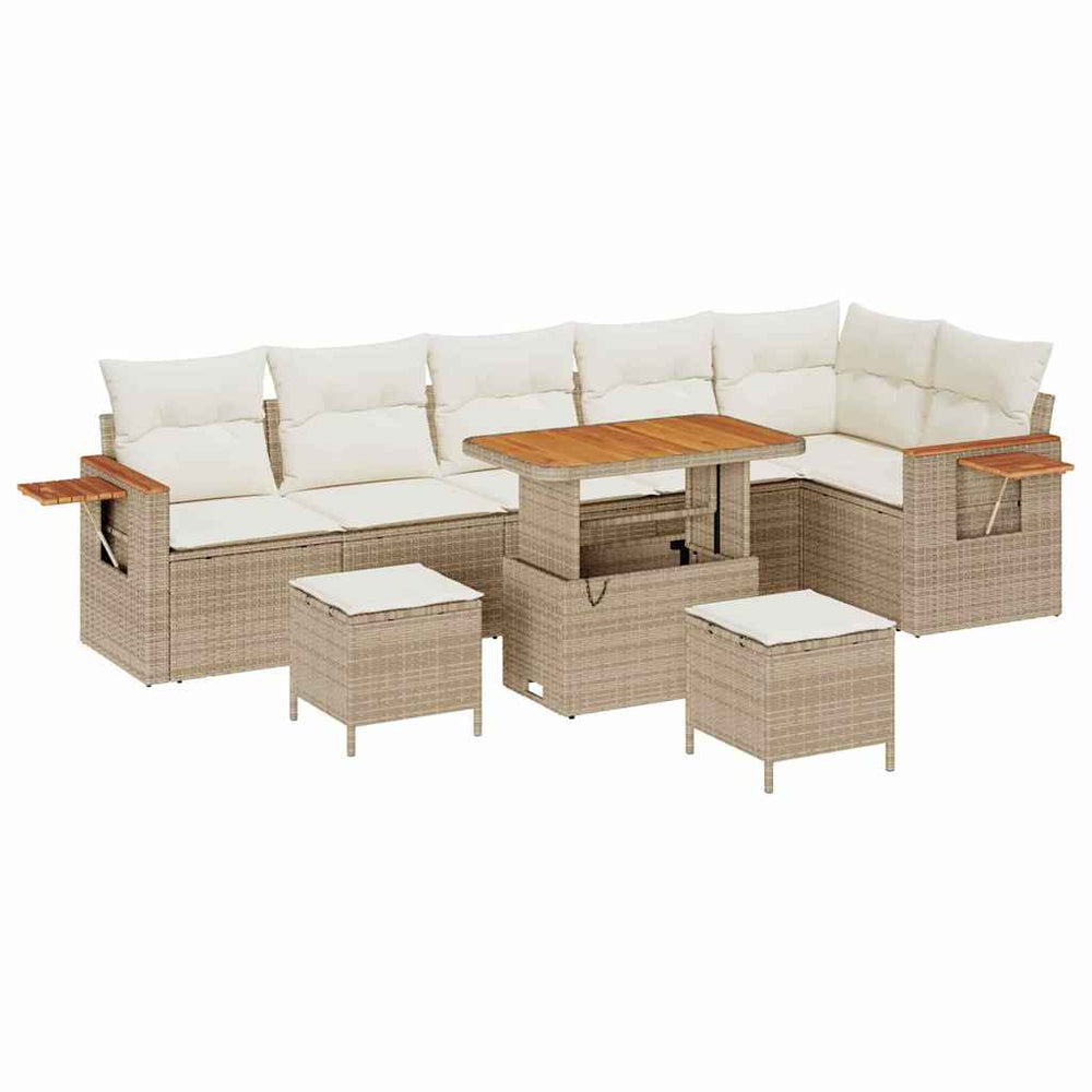 9-piece garden sofa set with cushions sand poly rattan acacia