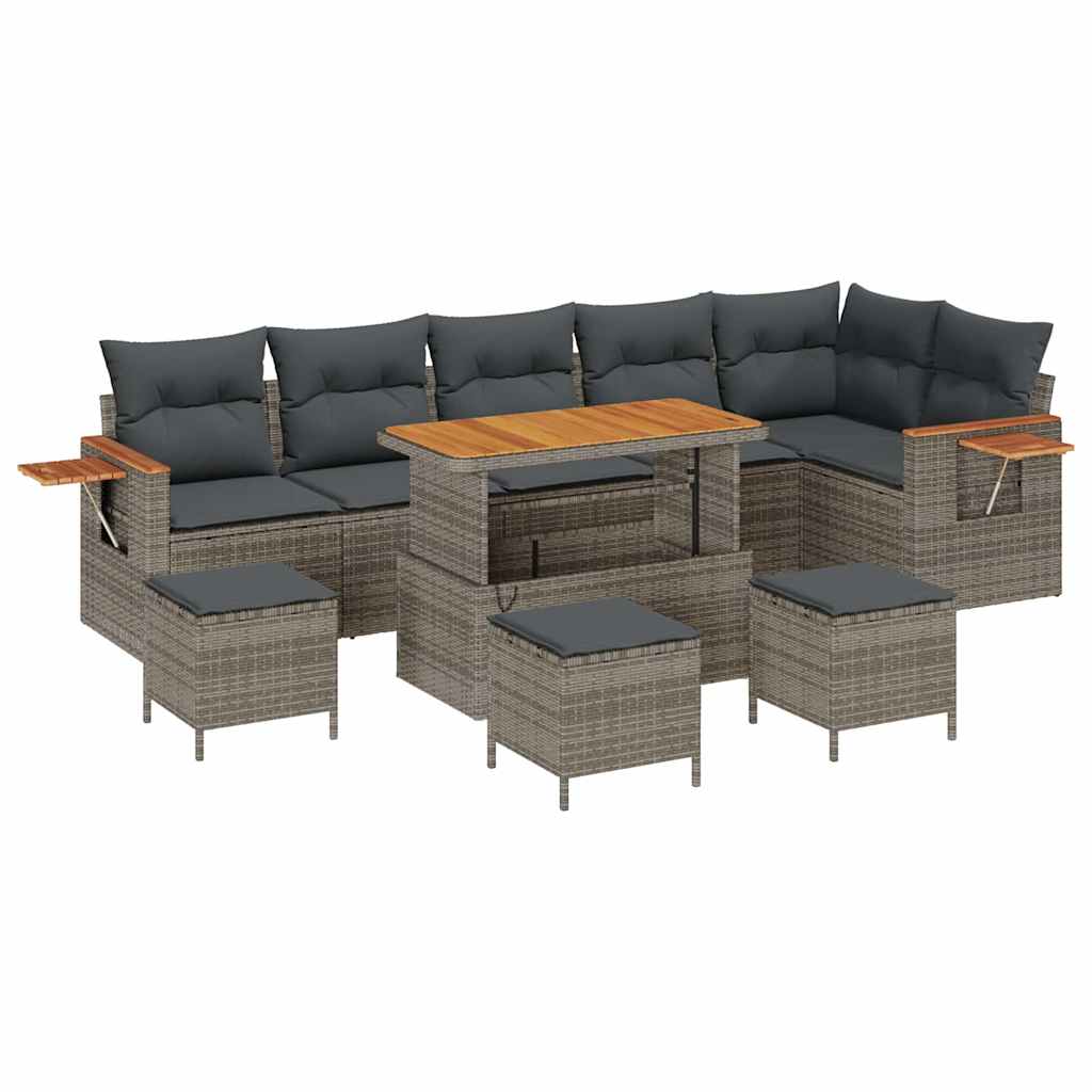 Garden Sofa Set with Cushion Storage Grey Poly Rattan