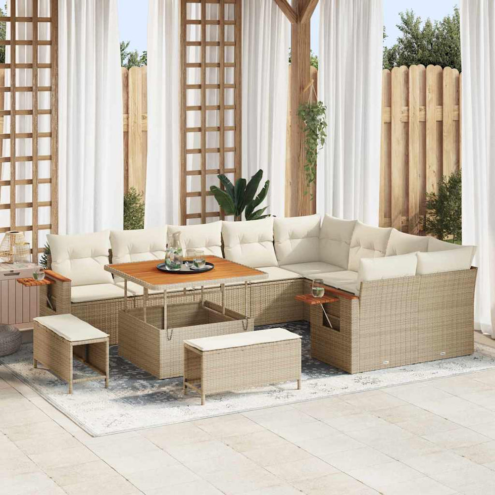 12 dalių sodo sofa komplektas su pagalvėlėmis smėlio poli ratanas acacia