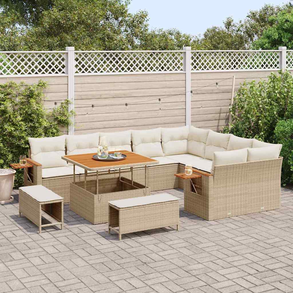 12 dalių sodo sofa komplektas su pagalvėlėmis smėlio poli ratanas acacia