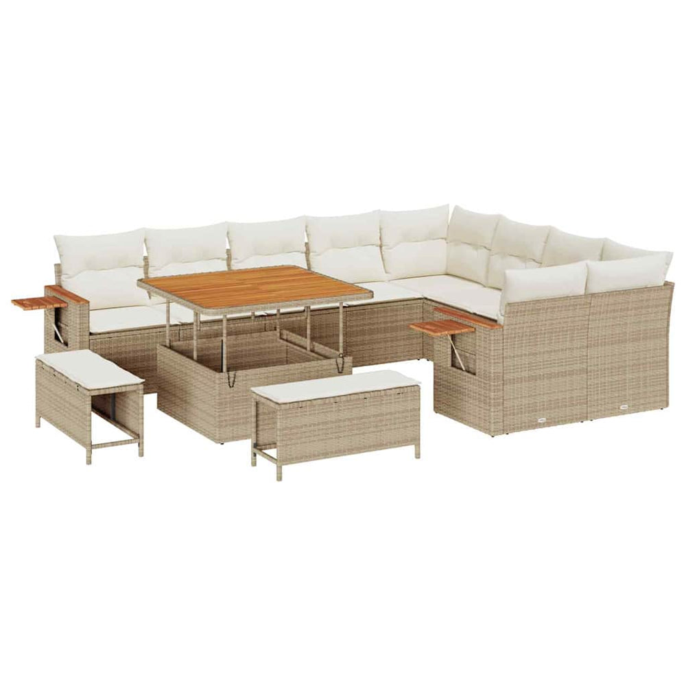 12 dalių sodo sofa komplektas su pagalvėlėmis smėlio poli ratanas acacia