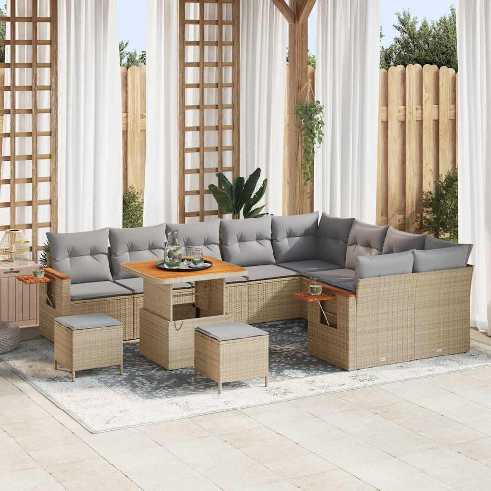 12 dalių sodo sofa komplektas su pagalvėmis šviesiai ruda poli rataninė akacija