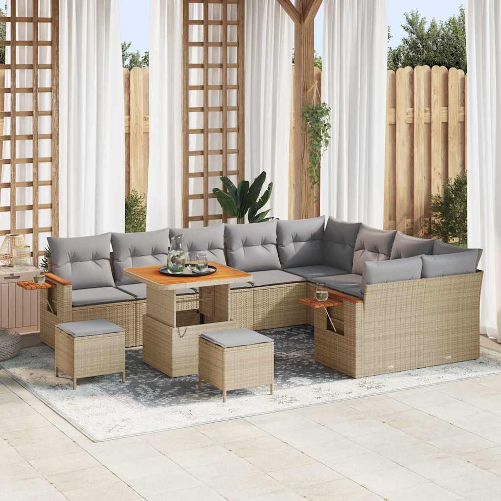 12 dalių sodo sofa komplektas su pagalvėmis šviesiai ruda poli rataninė akacija