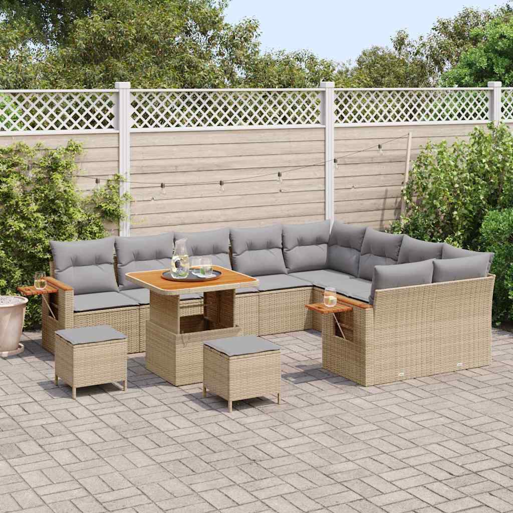 12 dalių sodo sofa komplektas su pagalvėmis šviesiai ruda poli rataninė akacija