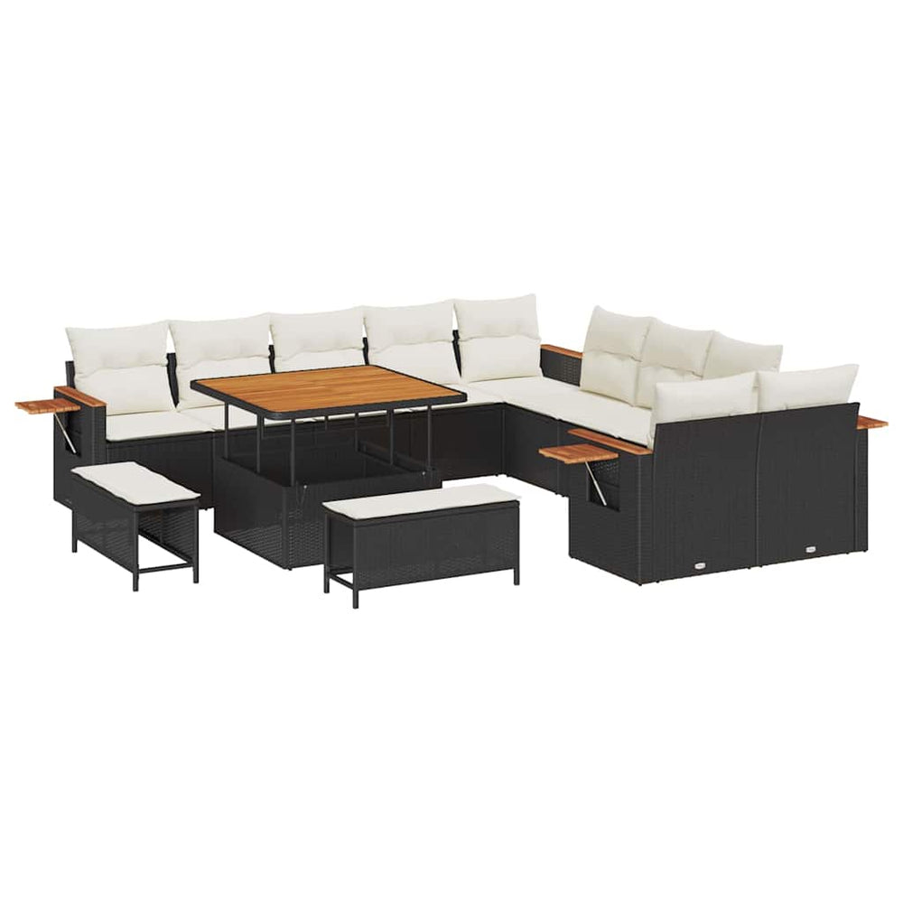 13 dalių sodo sofa komplektas su pagalvėlėmis juodas poli ratanas akacija