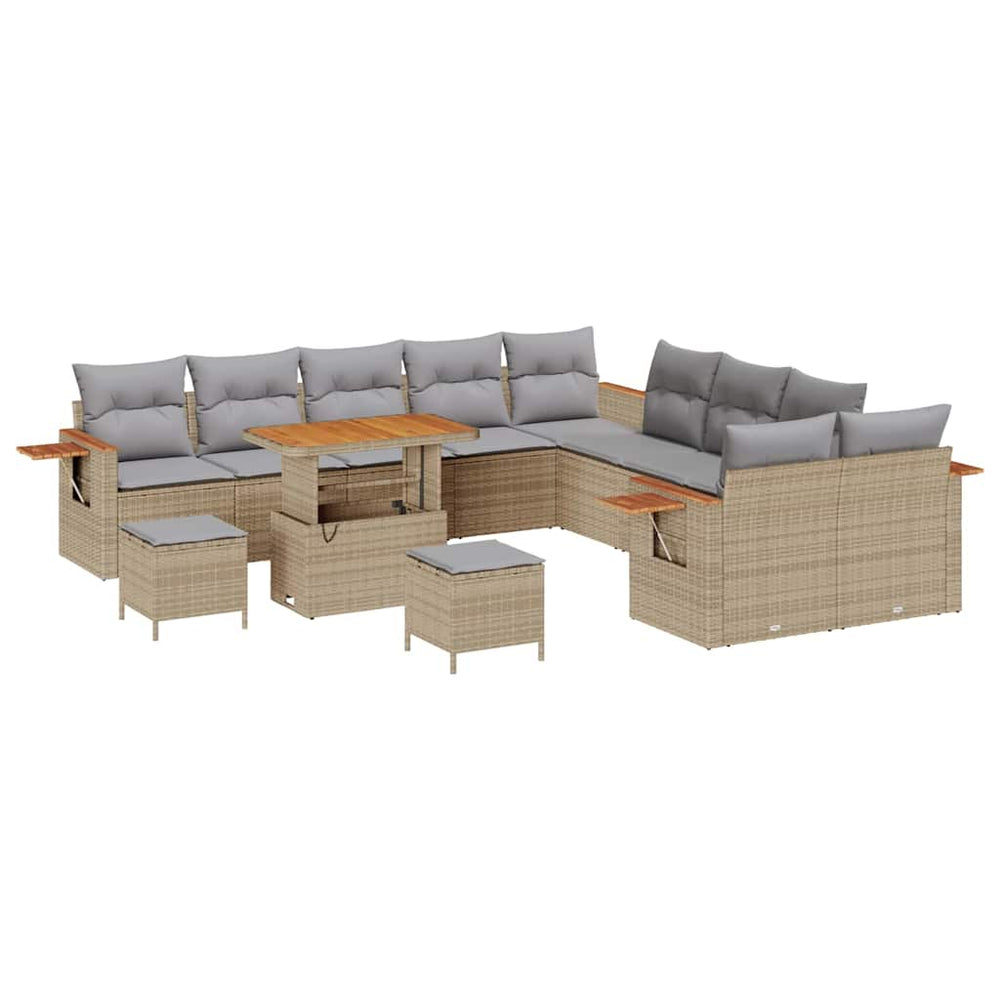 13-Piece Garden Sofa Set with Cushions Sand Poly Rattan Acacia